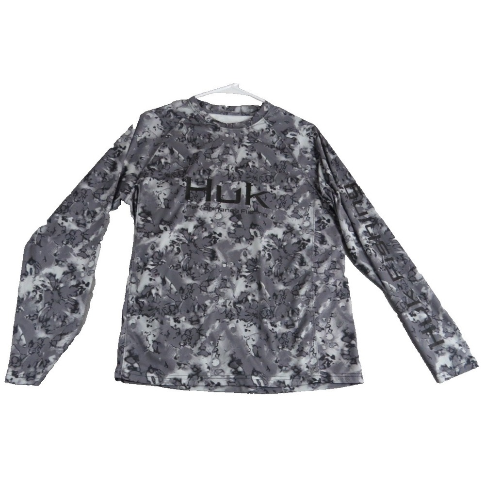 Huk Pursuit Fishing Shirt Mens S Camo Gray Long Sleeve Sun Protection Jersey UPF